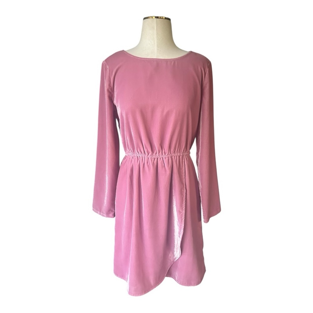 NWT J.Crew Beautiful Velvet Feel Pink Long Sleeve Dress Stretch Waist Size 2